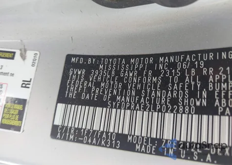 2020 Toyota Corolla L from USA, damaged, VIN 5YFDPRAE2LP022880